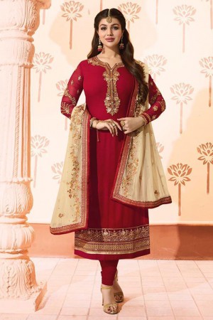 Ayesha Takia Stylish Maroon Georgette Embroidered Designer Salwar Suit