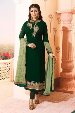 Ayesha Takia Lovely Green Georgette Embroidered Designer Salwar Suit