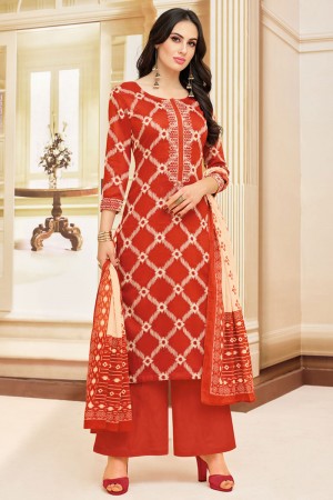Ultimate Red Chanderi Embroidered Designer Plazo Salwar Suit
