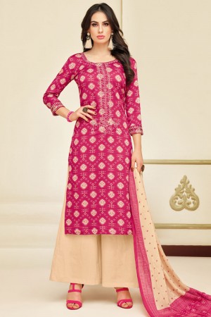 Gorgeous Pink Chanderi Embroidered Designer Plazo Salwar Suit