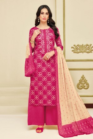 Excellent Pink Chanderi Embroidered Designer Plazo Salwar Suit