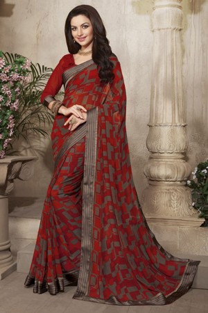 Admirable Maroon Gerogette Embroidered Saree With Georgette Blouse