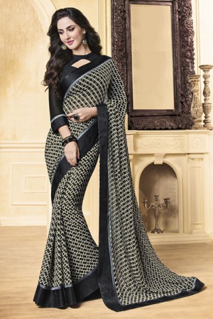 Stylish Black Gerogette Embroidered Saree With Georgette Blouse