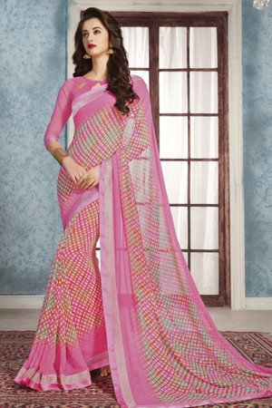 Supreme Pink Gerogette Embroidered Saree With Georgette Blouse