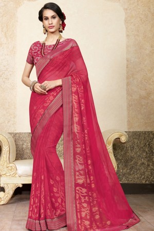 Graceful Pink Gerogette Embroidered Saree With Net Blouse