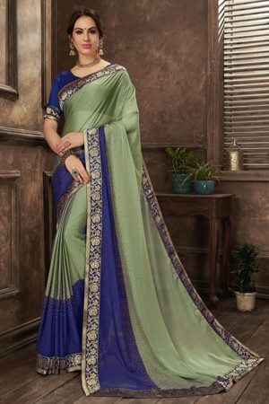 Lovely Green Gerogette Embroidered Saree With Silk Blouse