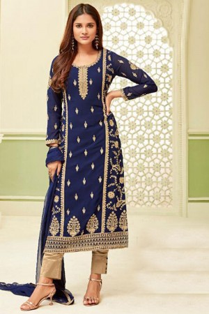 Admirable Blue Georgette Embroidered Designer Salwar Suit With Chiffon Dupatta