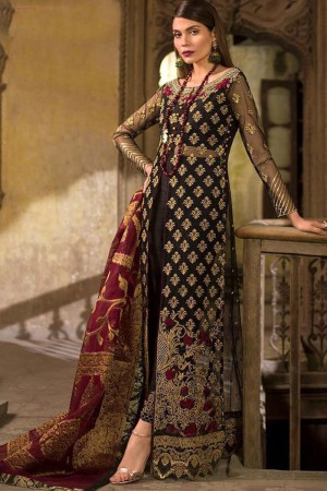 Pretty Black Net Embroidered Designer Pakistani Salwar Suit With Net Dupatta