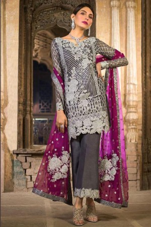 Supreme Grey Net Embroidered Designer Pakistani Salwar Suit With Net Dupatta
