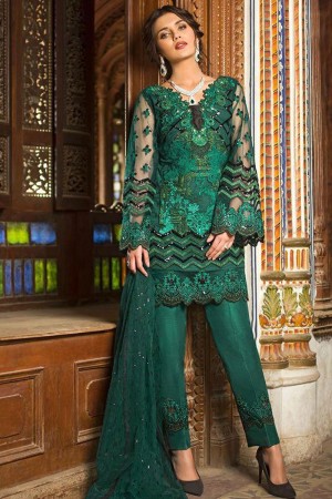 Classic Green Net Embroidered Designer Pakistani Salwar Suit With Net Dupatta