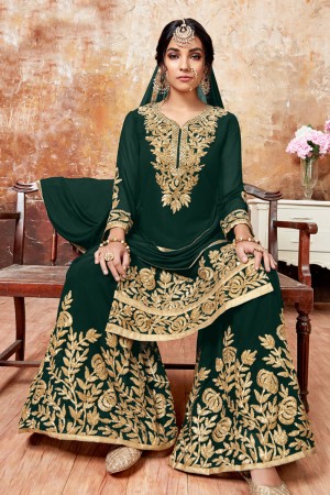 Graceful Green Faux Georgette Embroidered Designer Plazo Salwar Suit With Chiffon Dupatta