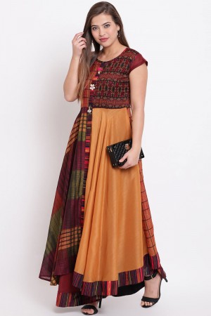 Lovely Peach and Maroon Georgette Designer Printed Party Wear Kurti