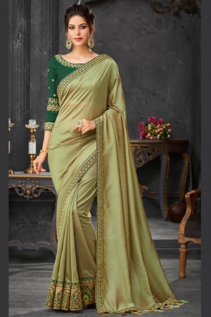 Stylish Mehendi Green Silk Embroidered Saree With Silk Blouse