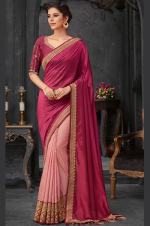 Admirable Pink Silk Embroidered Saree With Silk Blouse