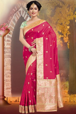 Charming Pink Embroidered Silk Saree With Silk Blouse
