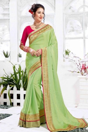 Stylish Green Silk Embroidered Saree With Banglori Silk Blouse