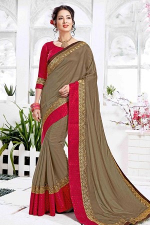 Lovely Coffee Silk Embroidered Saree With Banglori Silk Blouse