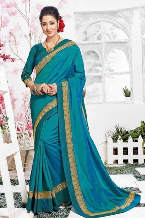 Excellent Sky Blue Silk Embroidered Saree With Banglori Silk Blouse