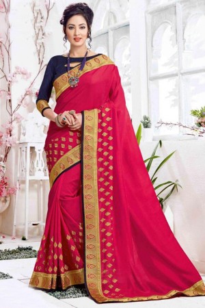 Desirable Magenta Silk Embroidered Saree With Banglori Silk Blouse