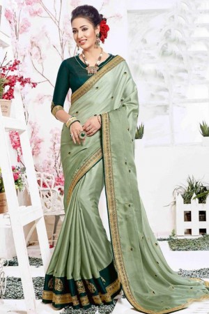 Admirable Green Silk Embroidered Saree With Tafeta Blouse