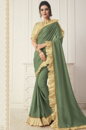 Classic Green Chiffon Saree With Satin and Silk Blouse