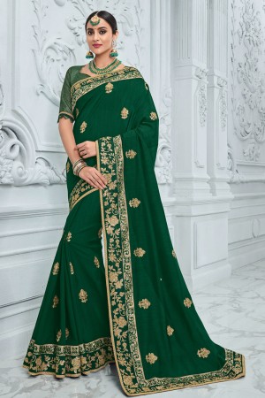 Desirable Green Embroidered Silk Saree With Silk Blouse