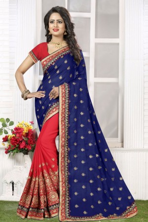 Admirable Blue and Pink Party Wear Designer Saree 