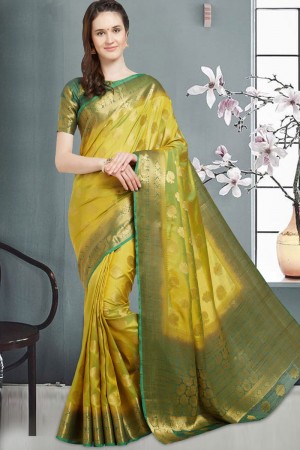 Supreme Yellow Woven Worked Designer Saree