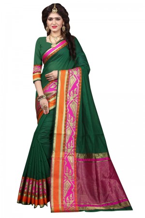 Charming Green and Pink Khadi Silk Designer Saree 