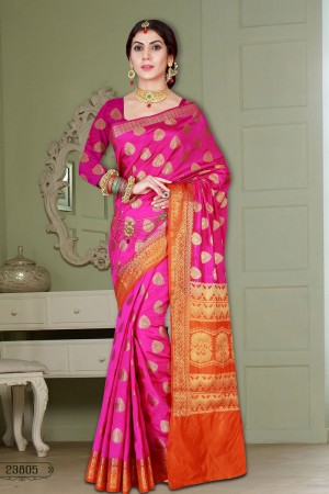 Supreme Pink and Orange Banarasi Silk Saree