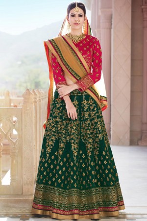 Admirable Green Embroidered Work Lehenga with Soft Net Dupatta