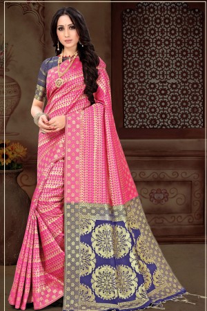Gorgeous Pink Art Silk Zari Work Saree With Art Silk Blouse