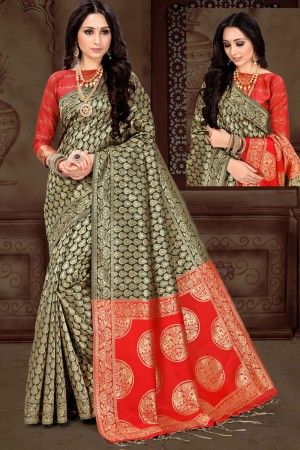 Classic Black and Golden Art Silk Zari Work Saree With Art Silk Blouse