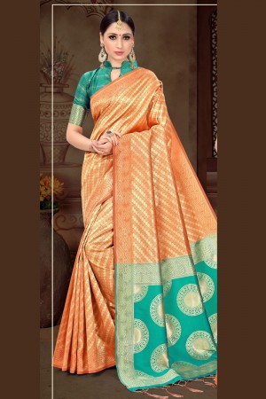 Charming Orange and Green Art Silk Zari Work Saree With Art Silk Blouse