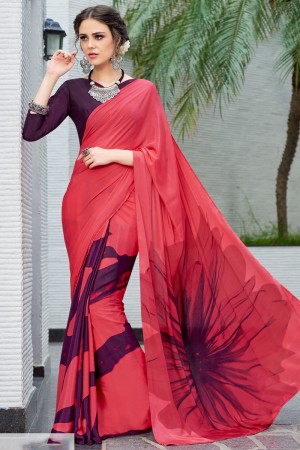 Charming Pink Crepe Casual Wear Saree 