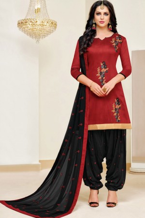 Optimum Maroon Cotton Printed Patiala Salwar Suit With Nazmin Dupatta