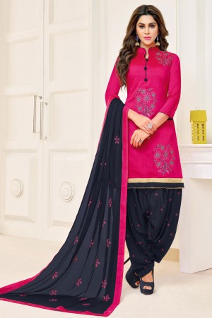Pretty Pink Cotton Printed Patiala Salwar Suit With Nazmin Dupatta