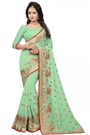 Lovely Pastel Green Party Wear Saree