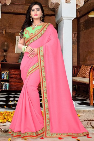 Gorgeous Pink Silk Embroidered Saree With Phantom Blouse
