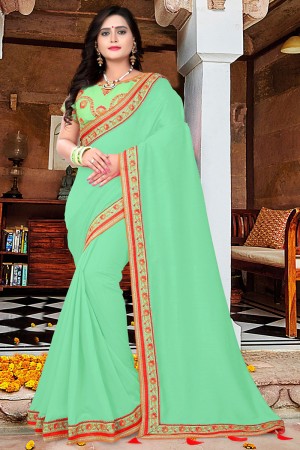 Charming Green Silk Embroidered Saree With Phantom Blouse