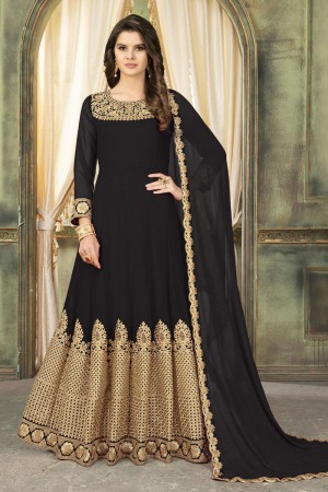 Beautiful Black Faux Georgette Embroidered Designer Anarkali Salwar Suit