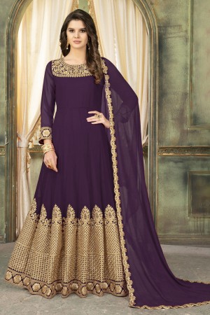 Lovely Purple Faux Georgette Embroidered Designer Anarkali Salwar Suit