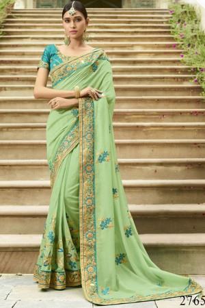 Optimum Green Silk Embroidered Saree With Silk Blouse