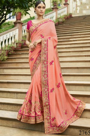 Graceful Peach Silk Embroidered Saree With Silk Blouse