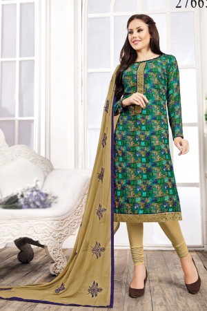 Beautiful Green Rayon Embroidered Casual Salwar Suit With Nazmin Dupatta