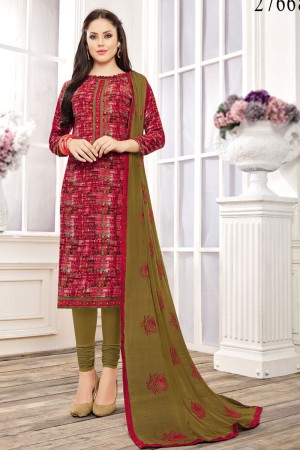 Pretty Maroon Rayon Embroidered Casual Salwar Suit With Nazmin Dupatta