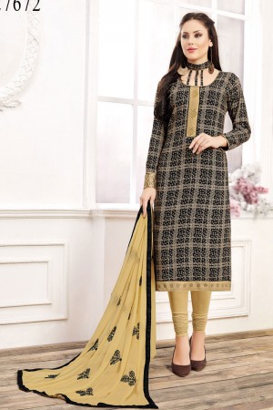 Supreme Black Rayon Embroidered Casual Salwar Suit With Nazmin Dupatta