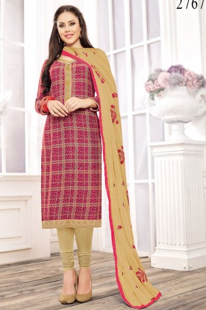 Desirable Pink Green Rayon Embroidered Casual Salwar Suit With Nazmin Dupatta