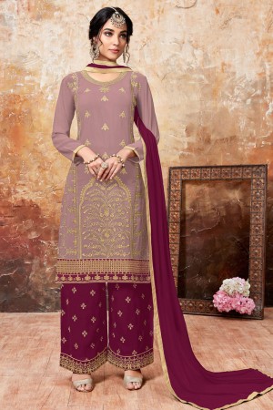 Lovely Pink Faux Georgette Embroidered Designer Plazo Salwar Suit