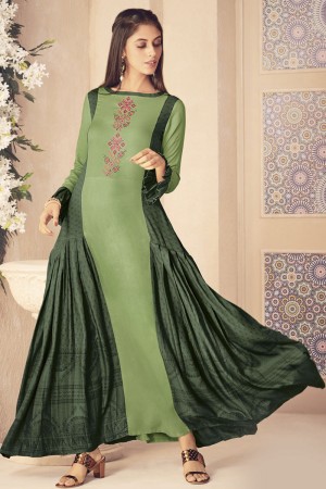 Beautiful Green Cotton Designer Thread Work Kurti